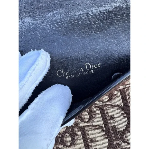 Christian Dior Vintage Trotter Monogram Fold-Over Clutch‎ Brown/ Beige - Picture 8 of 10